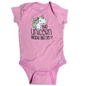 Infant Baby Girl Unicorn Bodysuit Size 12M Pink/Black Snap & Play Comfy